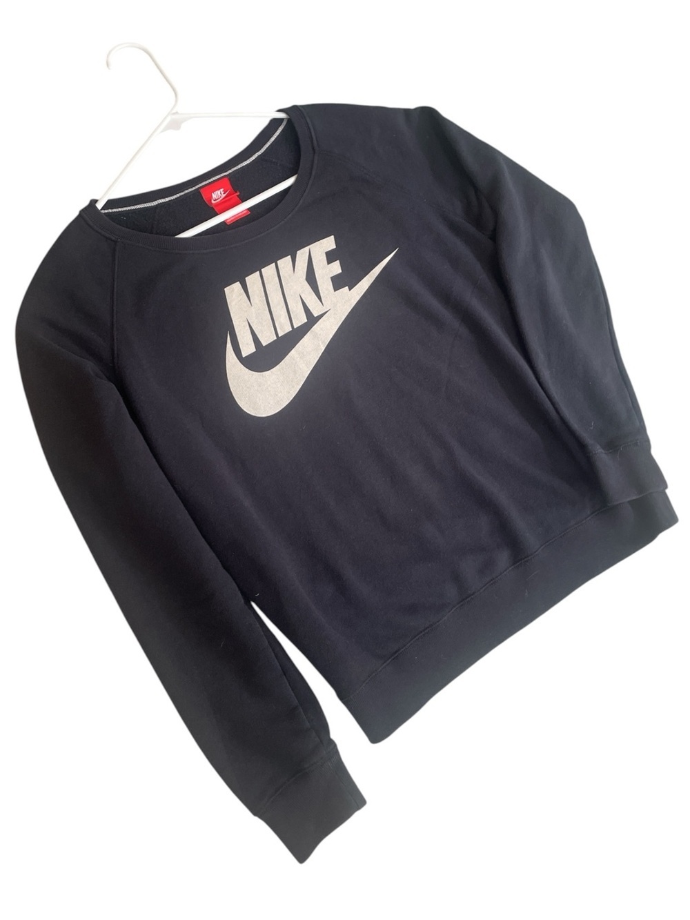 Vintage Nike Y2K Big Logo Crewneck Sweatshirt Black Scoop Neck Pullover Med - Picture 3 of 5